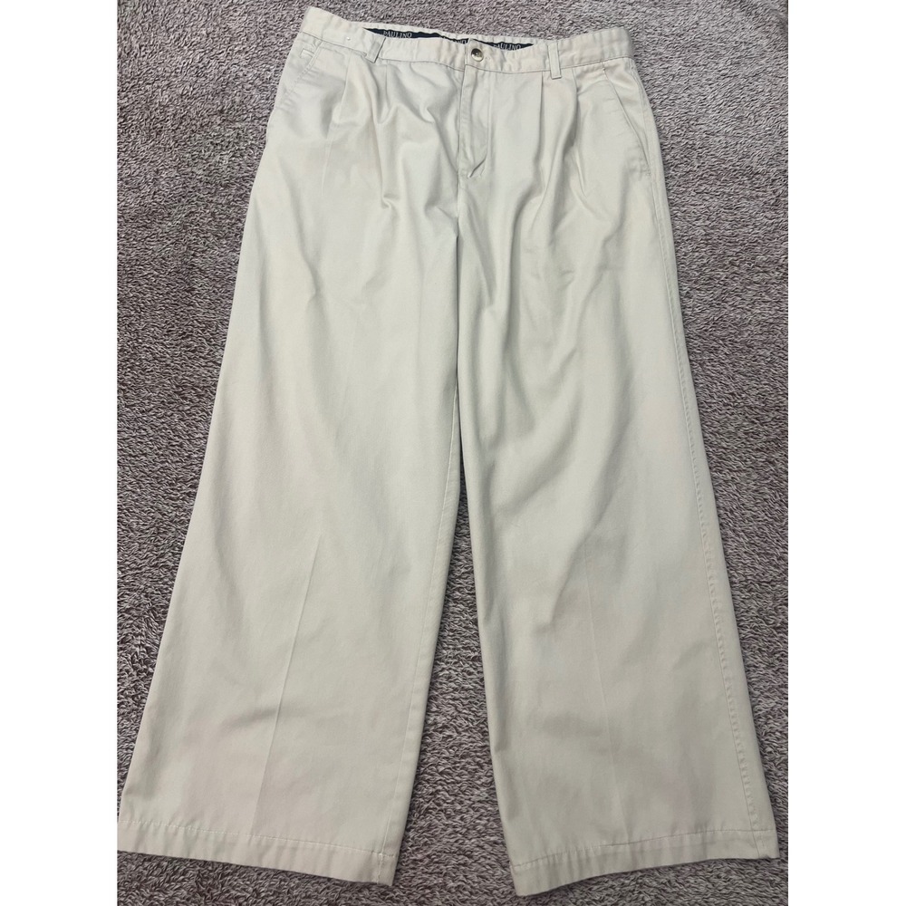 Paulino Mens 36 Beige Pleated Chino Pants Straight Leg Classic Dress Casual